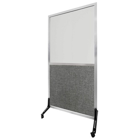 Aarco Freestanding Half Glass/Half Fabric Dividers 72"x48" Grey Mix HGH7248012